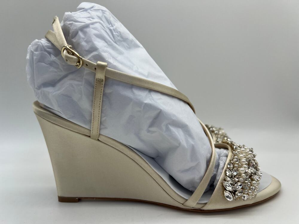 Badgley Mischka Women's Clarisa Embellished Wedge Sandal Ivory MP5243 Size 8